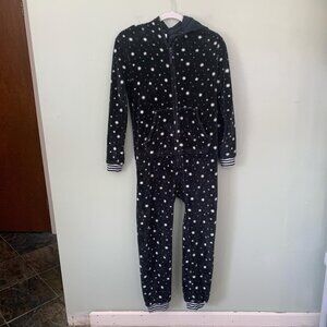 Kids XL 14/16 Boys Girls Black and White Celestial Star Fleece One Piece Pajamas